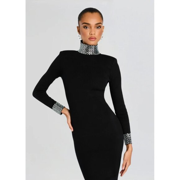 retrofete Monroe Knit Embellished Dress Black Womens Size Medium - Picture 5 of 16